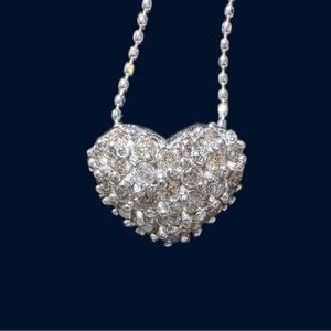 Natural Pave Diamond Heart Pendant 0.5 Carat 18K White Gold Necklace